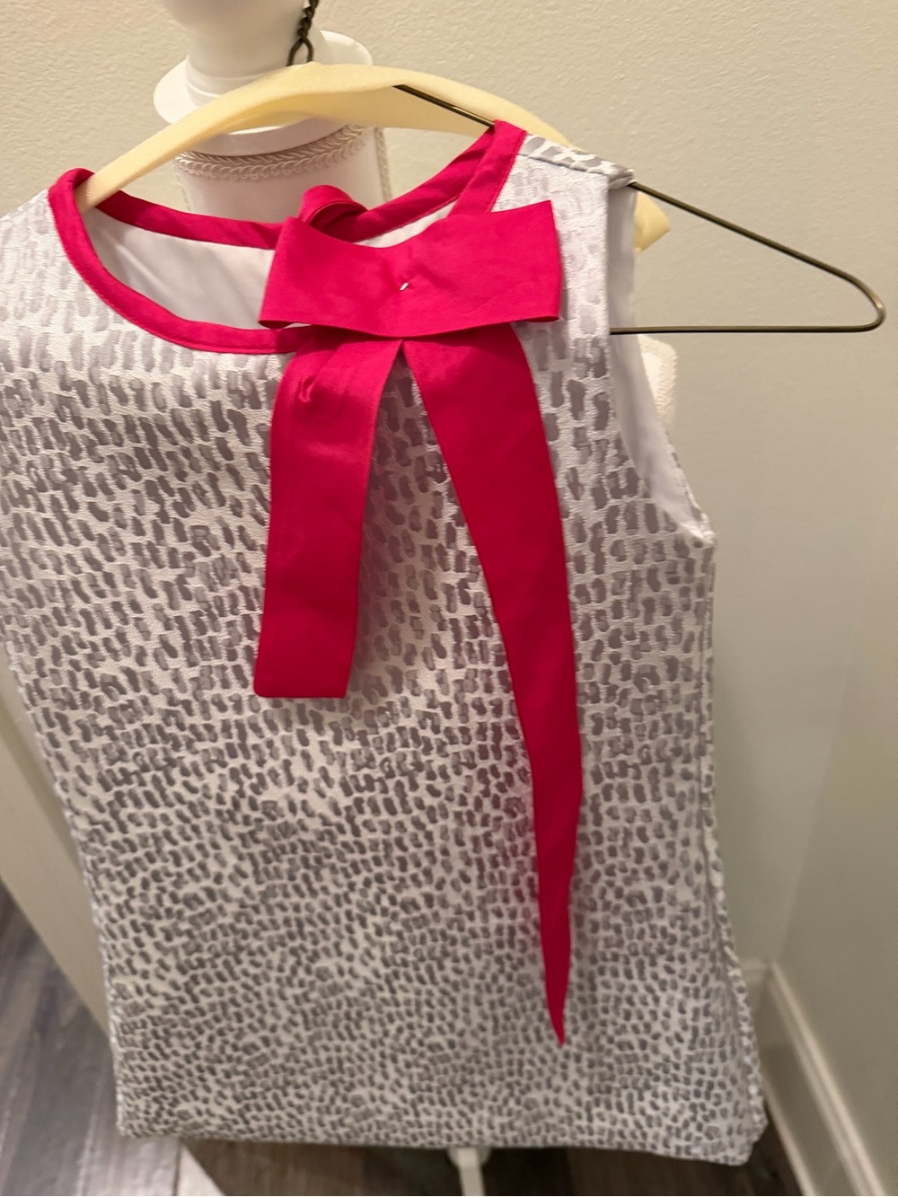 Girls' White & Hot Pink Bow-Trim Shift Dress